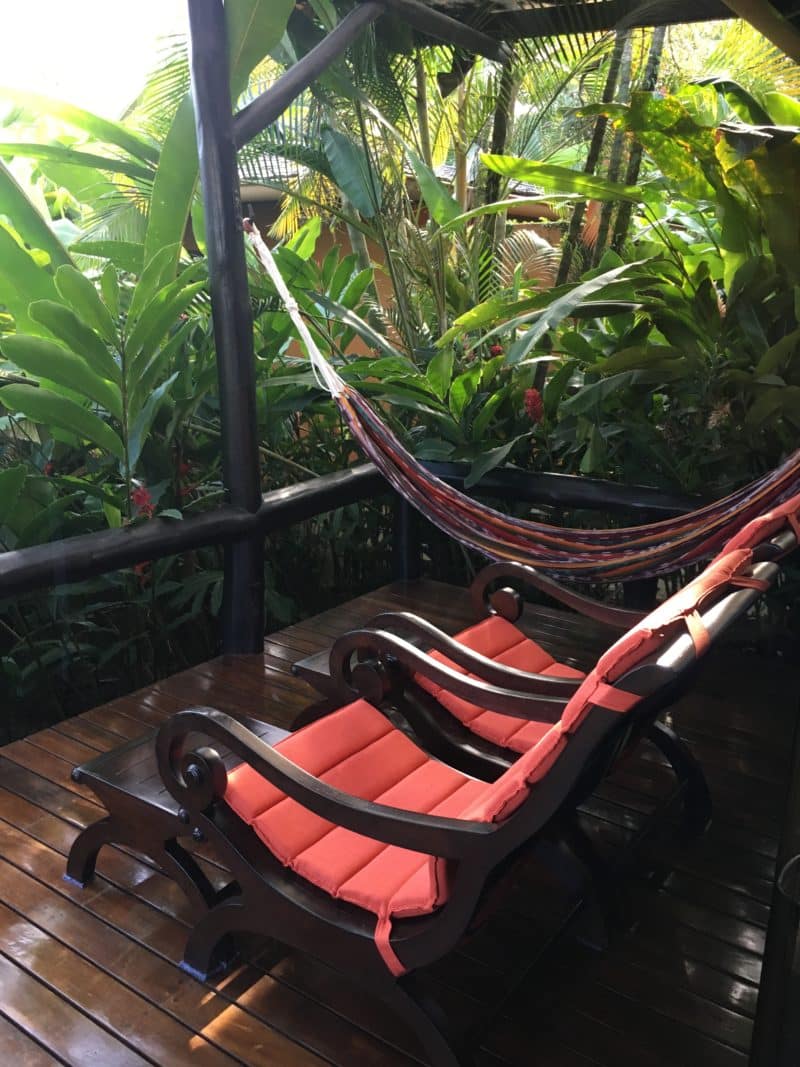 The super swish Nayara Resort Nayara , Arenal, Costa Rica The super swish Nayara Resort chairs and hammock on terrace