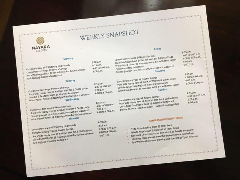 The super swish Nayara Resort Nayara , Arenal, Costa Rica The super swish Nayara Resort Class timetab;e