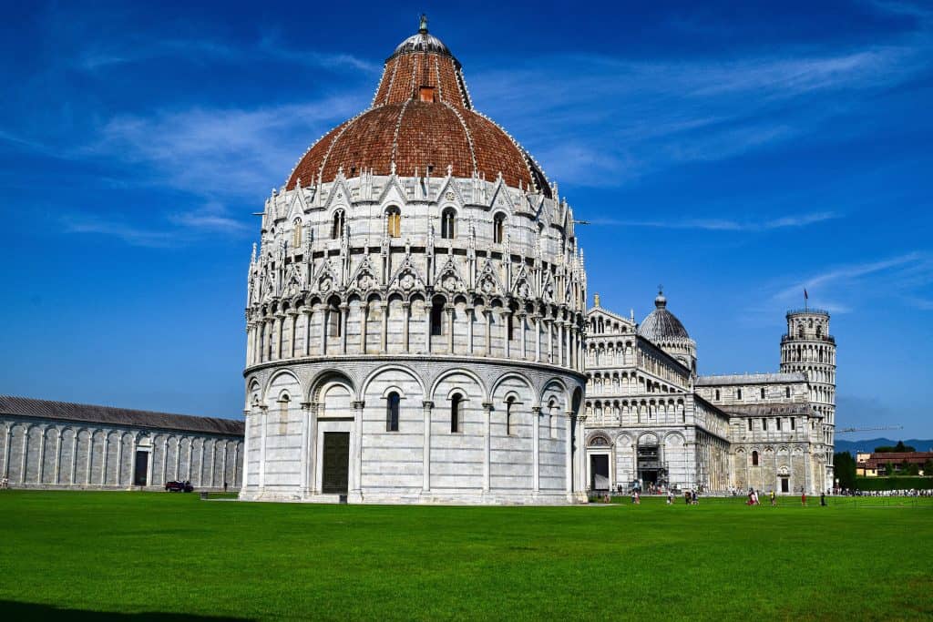 One day in Pisa: The Baptistry with Pisa Cathedral in the background