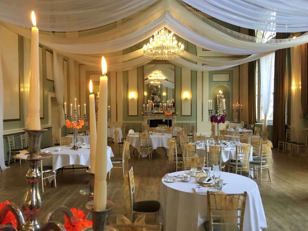 The City Rooms Grand Ballroom dressed for afternoon tea