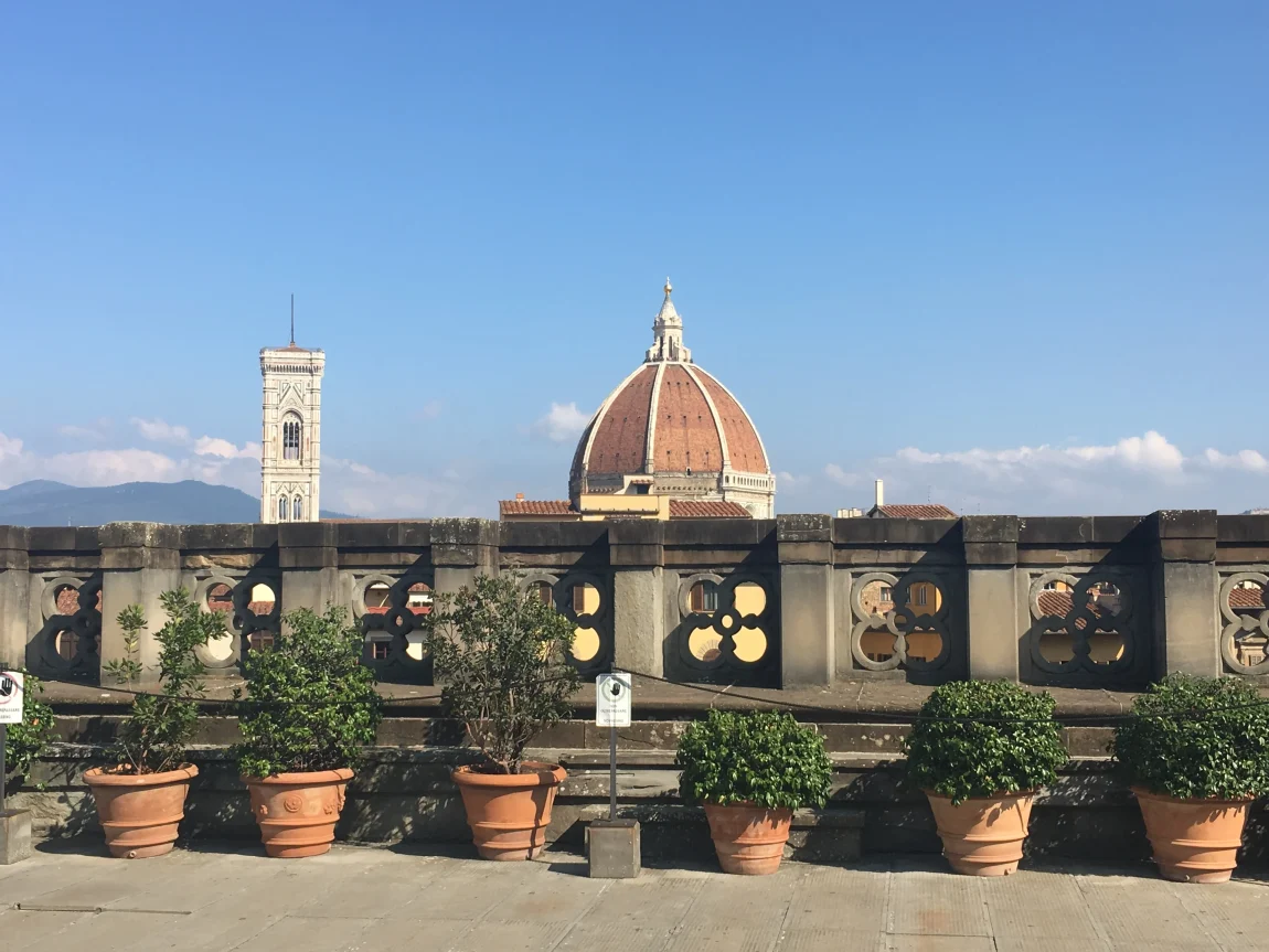 The view of the Duomo dome from the rooftop at the Uffizi, Florence