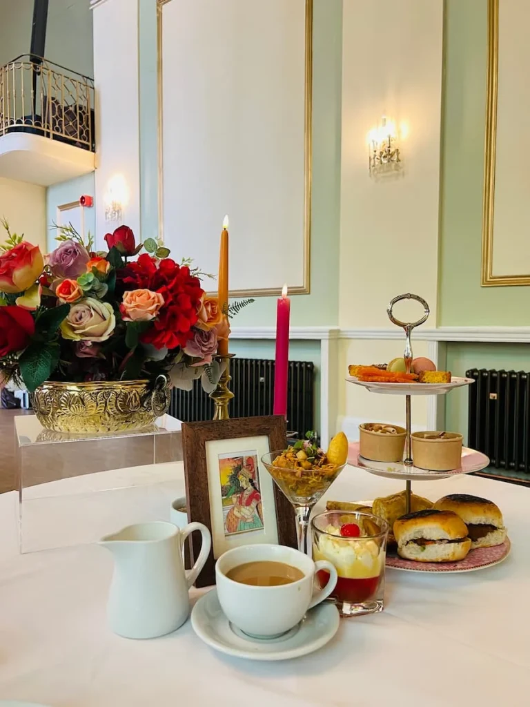 Indian afternoon tea set-up at The City Rooms, Leicester