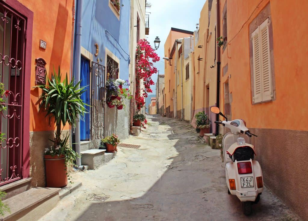 Colourful Cinque Terre Lane with Vespa