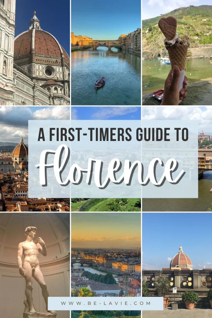 Florence for first-time visitors Pinterest Pin: 9 images overlayed with text title