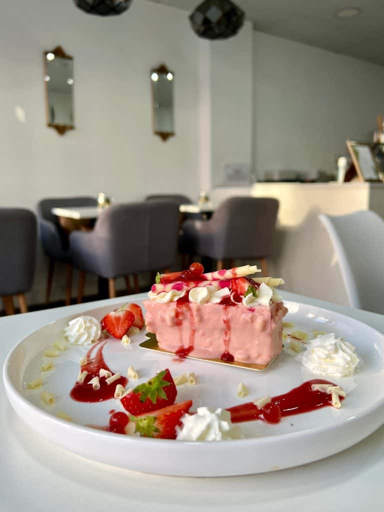 Indulgent Raspberry dessert at The Dessert Boutique