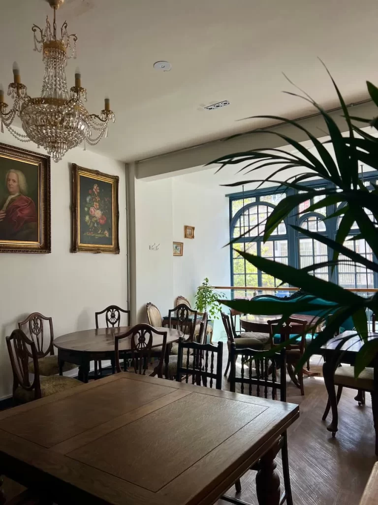 Antique style interior at 5 Coats cafe in Leicester