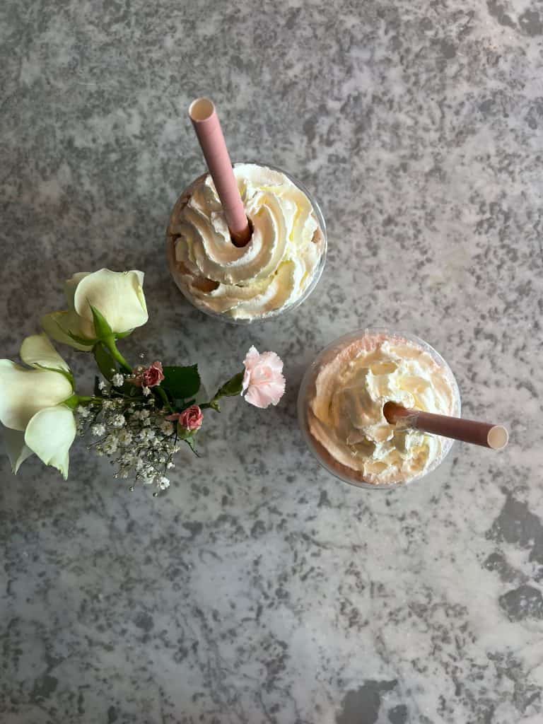 Milkshakes topped with cream at Audrey, Leicester