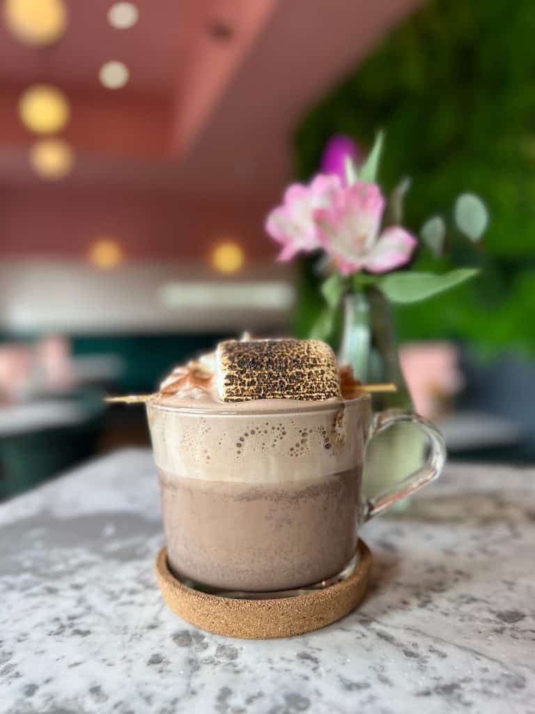 Luxury Hot chocolate with a giant marshmallow at Audrey, Leicester