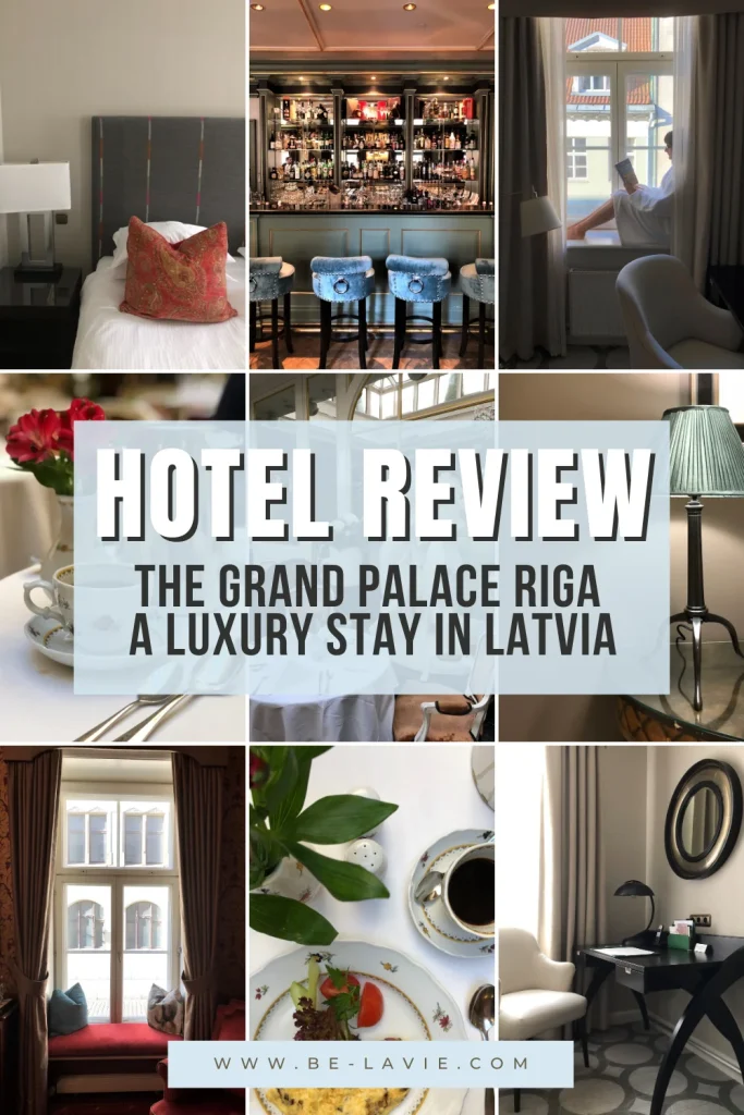 Grand Palace Hotel Riga Pinterest PIn with 9 images overlaid with text