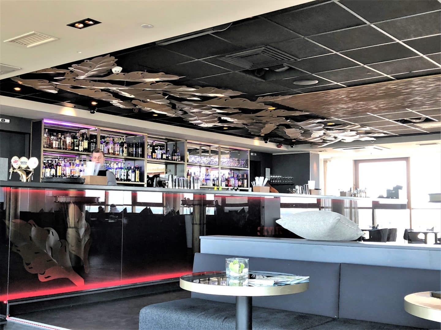 Skyline Bar Riga interiors: the bar area and middle-section tables