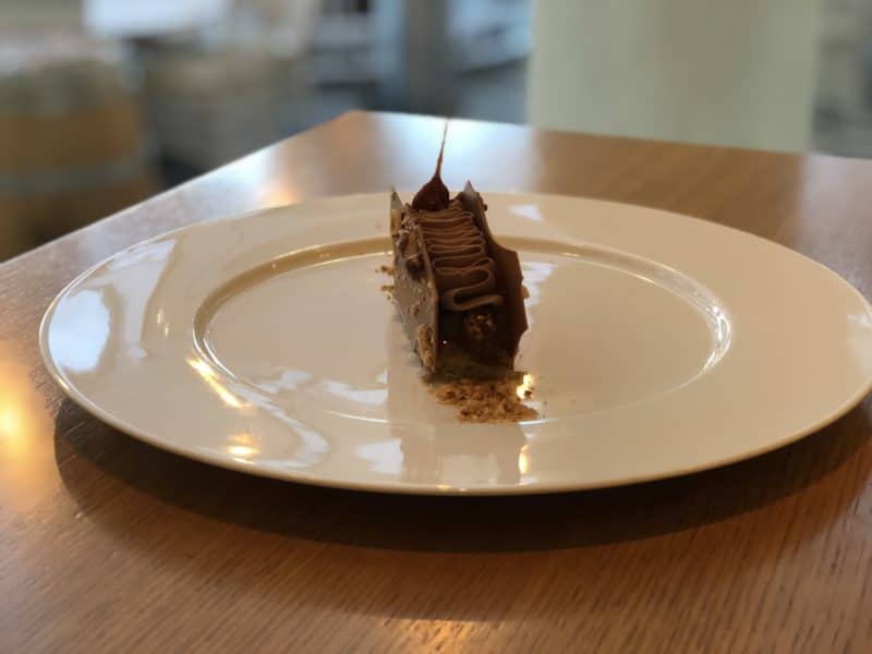 Vegetarian-friendly food in Riga: Chocolate roulade dessert at Whitehouse restaurant
