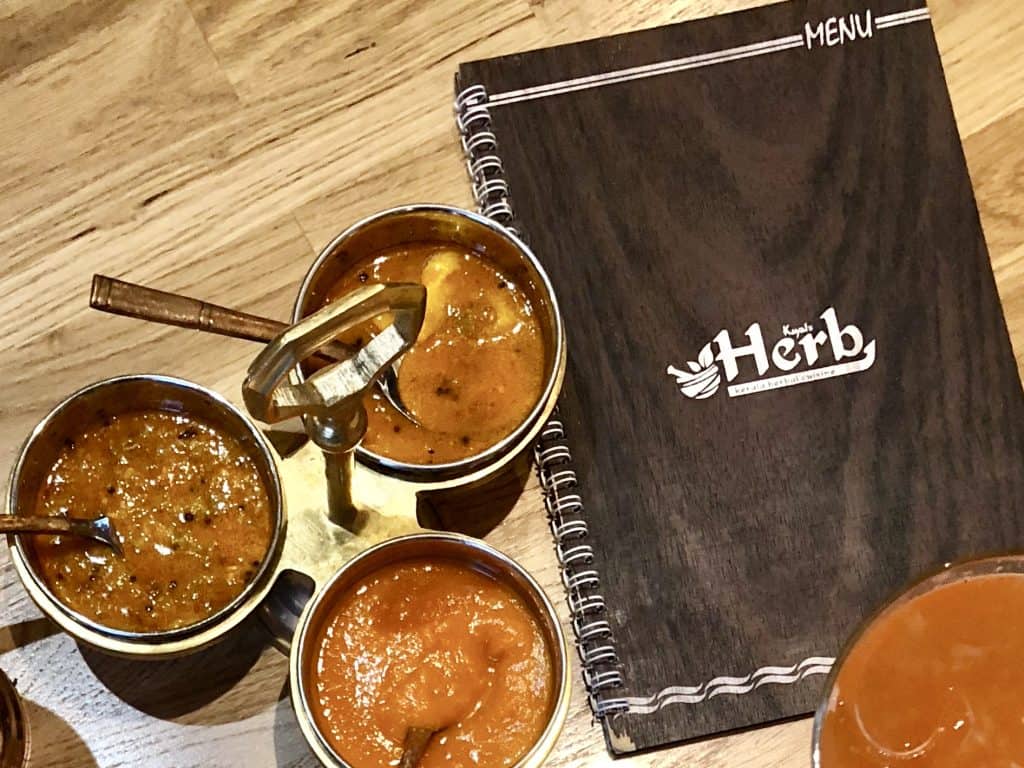 Vegetarian Keralan food at Herb Leicester: Chutneys and menu at Herb