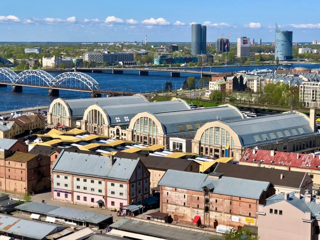 Views of the Central market from the Latvian Academy of Sciences, Riga