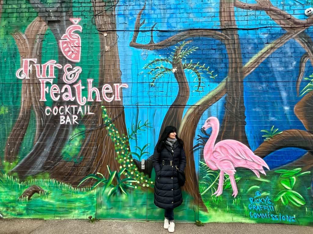 Bejal outside Fur & Feather cocktail bar, Melton Mowbray