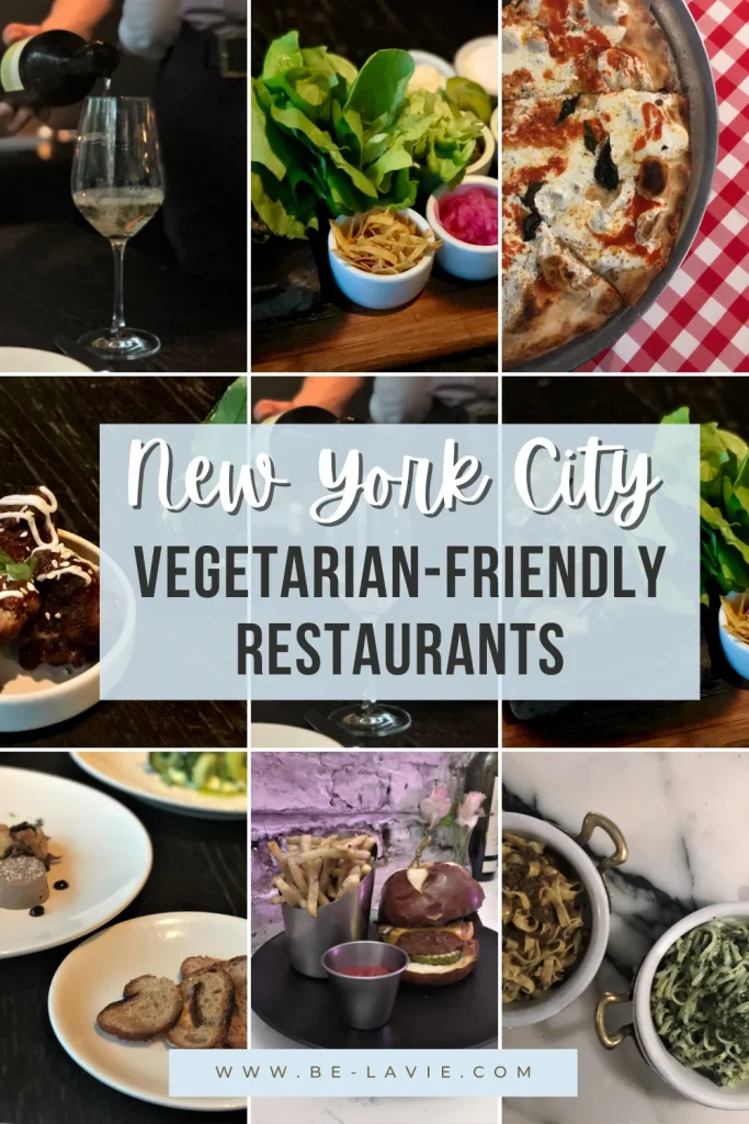 Vegetarian-friendly NYC Pinterest Pin with 9 images overlayed with text