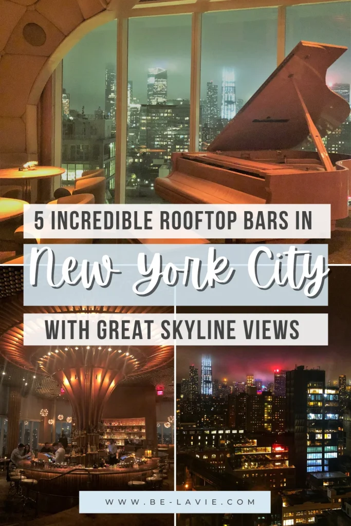 Rooftop Bars in New York City With Views of New York City Pinterest Pin with 3 images overlayed with text