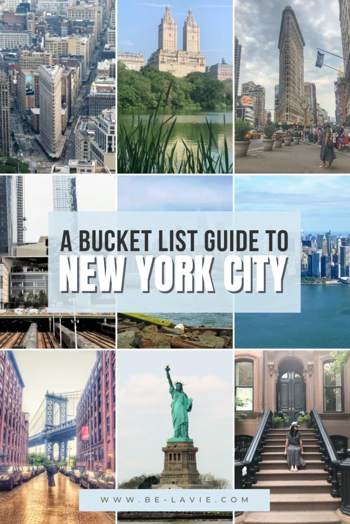 NYC Bucketlist pinterest pin with 9 images overlaid with text