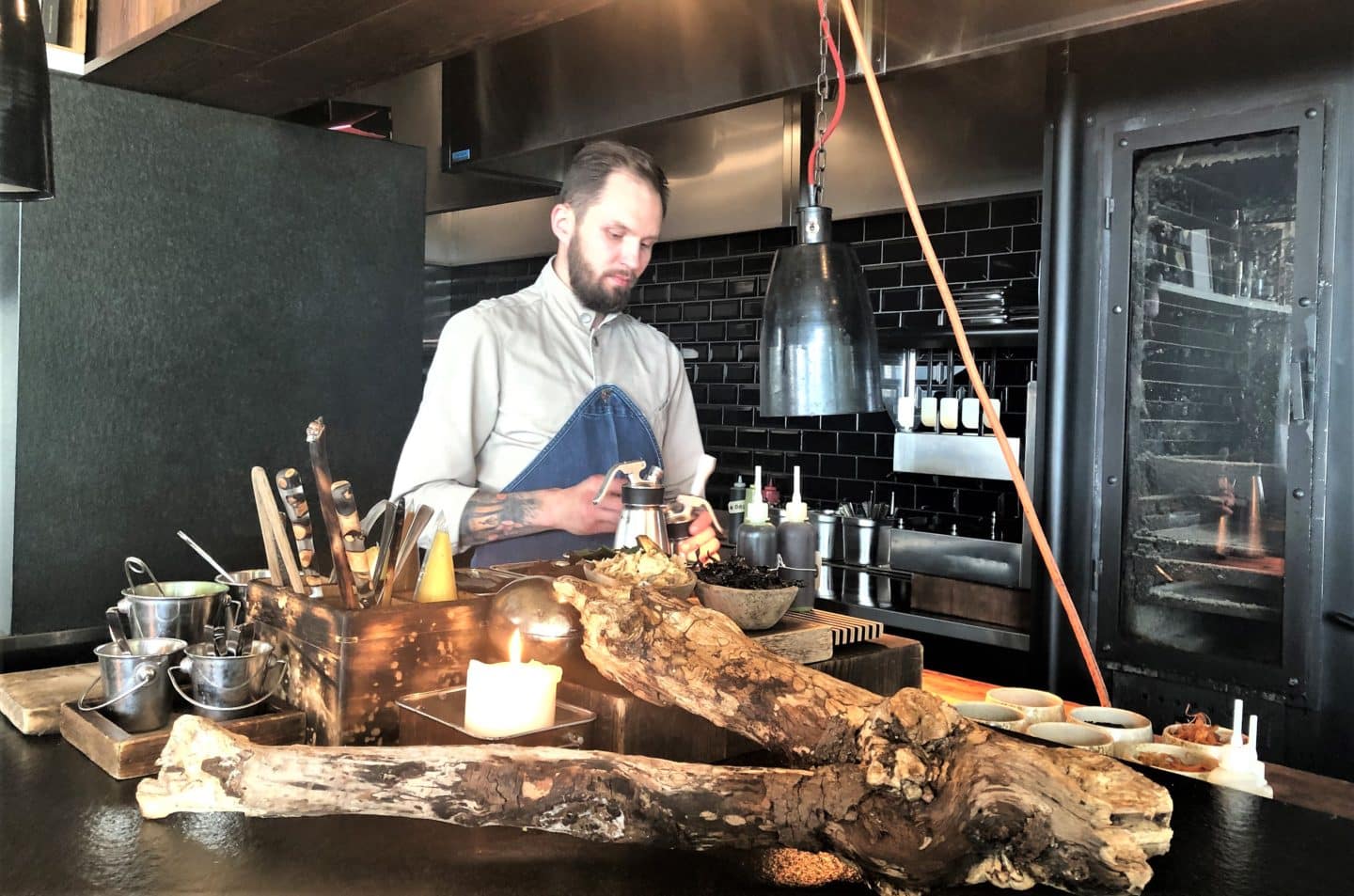 Chef Roman making the fermented celeriac at Noa Chef's Hall in Tallinn