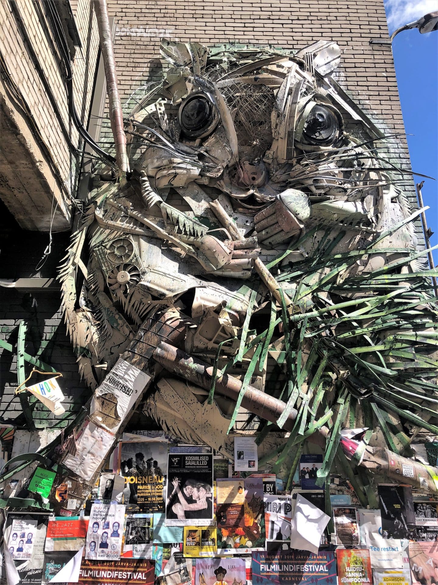 A sculptor made from various materials outside the F-Hoone entrance in Telliskivi, Tallinn.