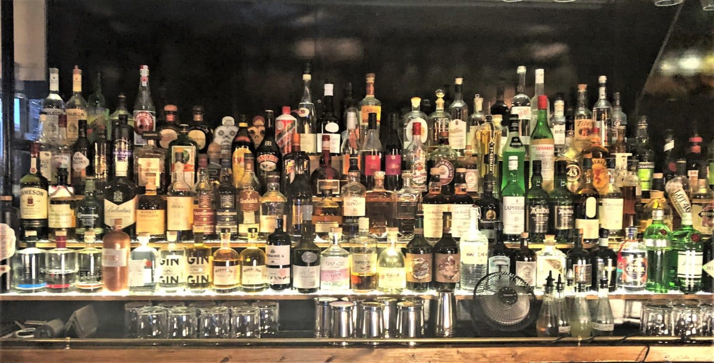 The different and spirits bottles at Frank Underground Bar in Tallinn