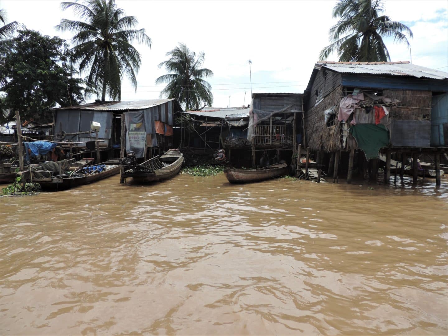 Mekong Delta houses on stilts on the boat trip around the river