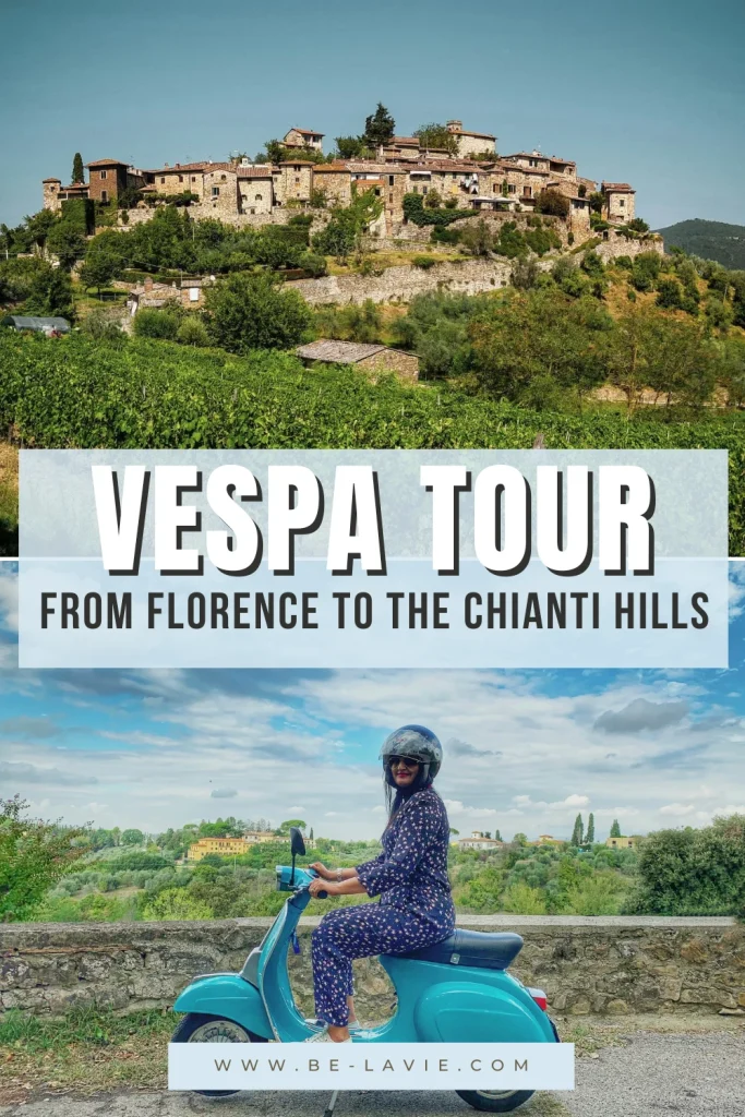 Vespa tour from Florence Pinterest Pin with 2 images overlayed with text
