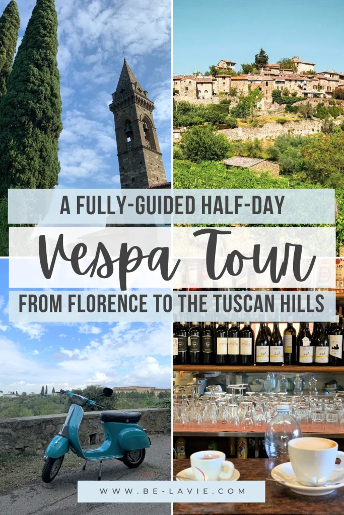 Vespa tour from Florence Pinterest Pin with 4 images overlayed with text