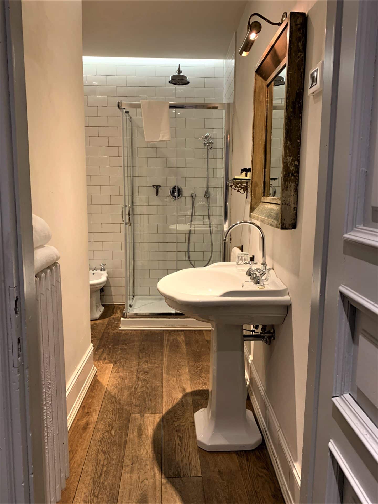 Bathroom view from door of Deluxe Room