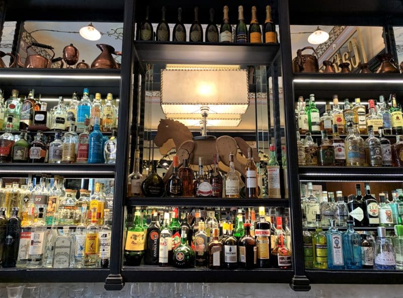 Bistrot Cafe 1926 bar area with bottels of alcohol. Vegetarian-friendly food in Florence