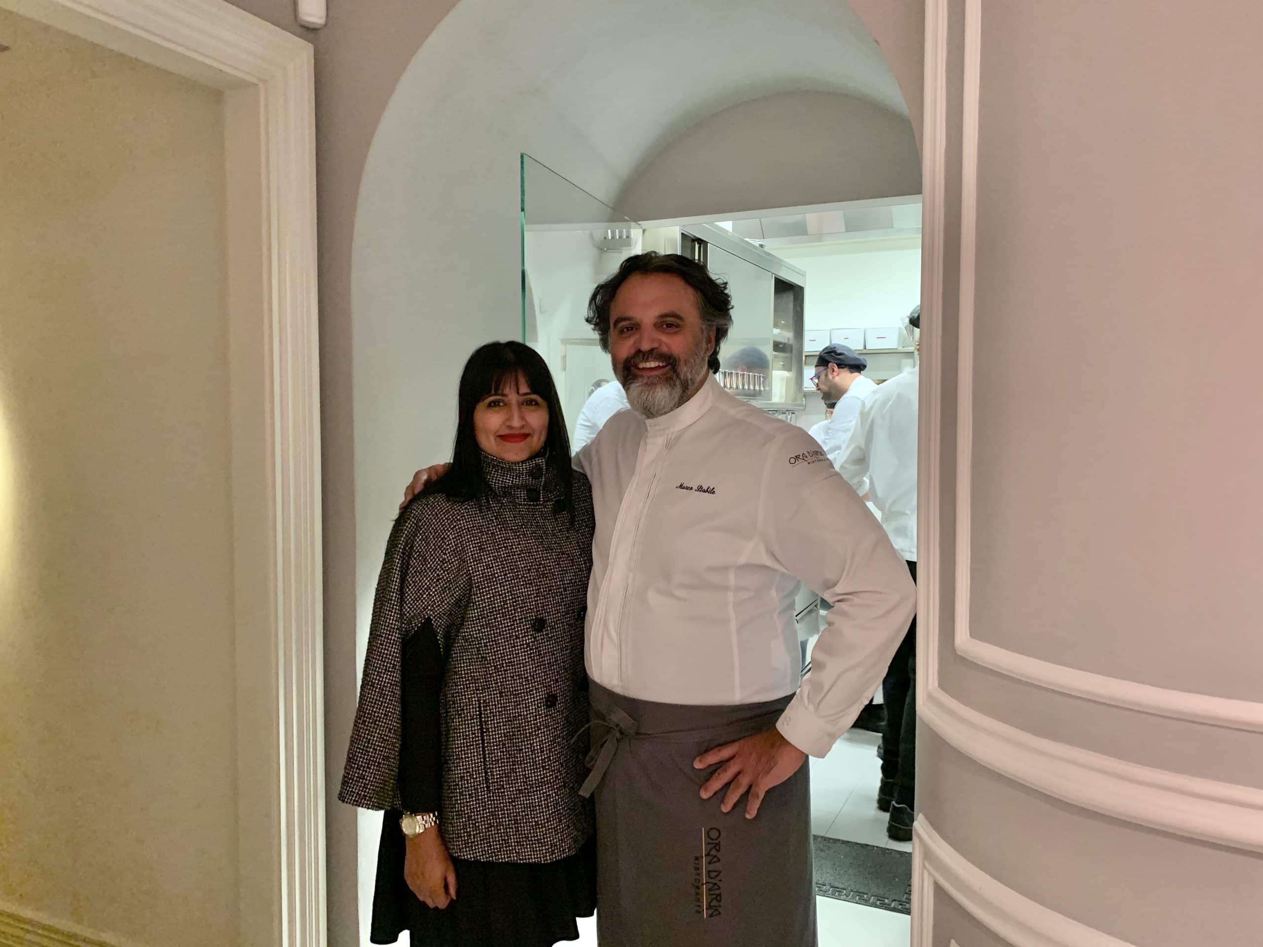 Head chef Marco Stabile and Bejal together with the kitchen in the background.