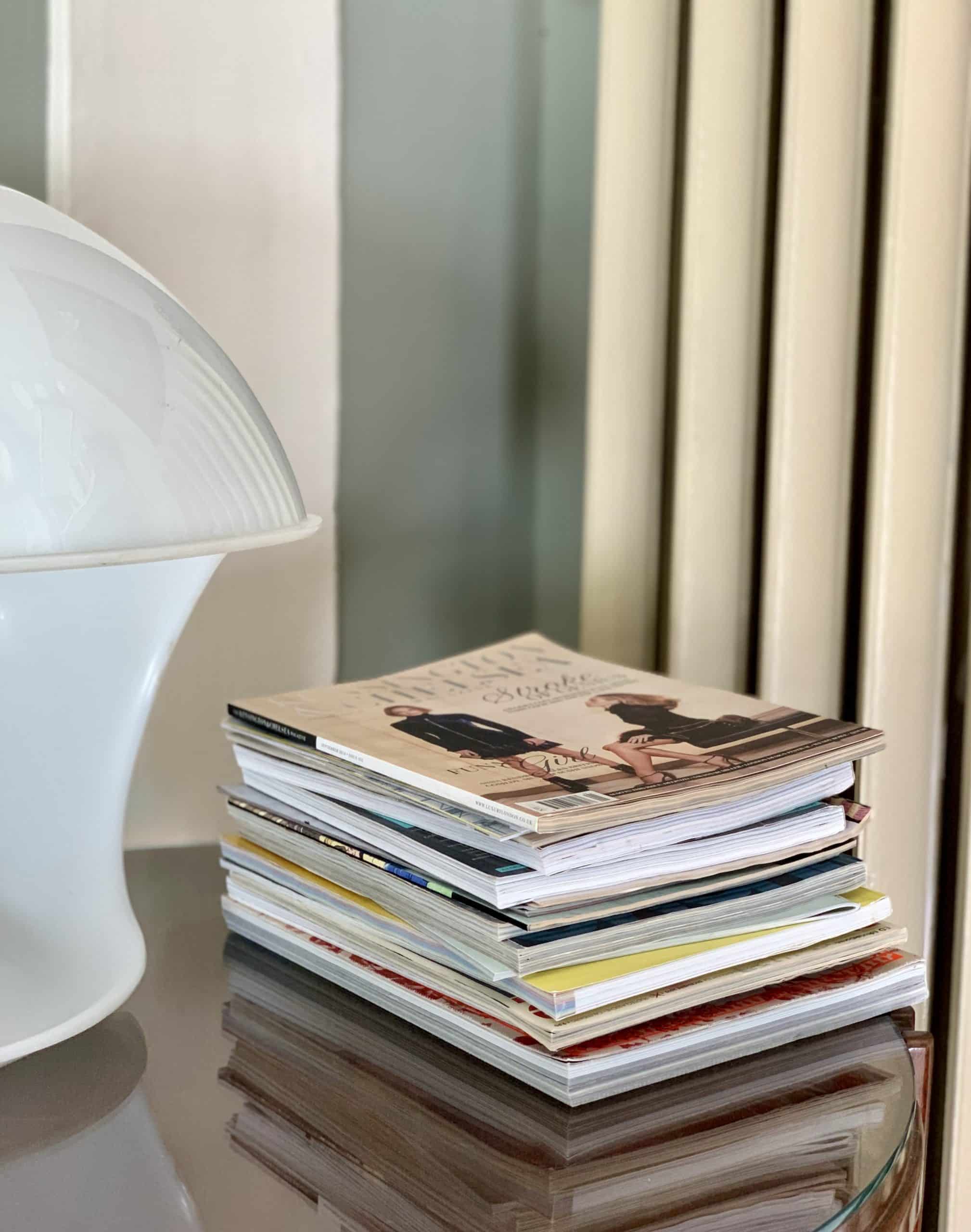 Stack of magazines in room