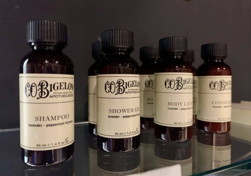 Bigelow bathroom products in a row at AdAstra