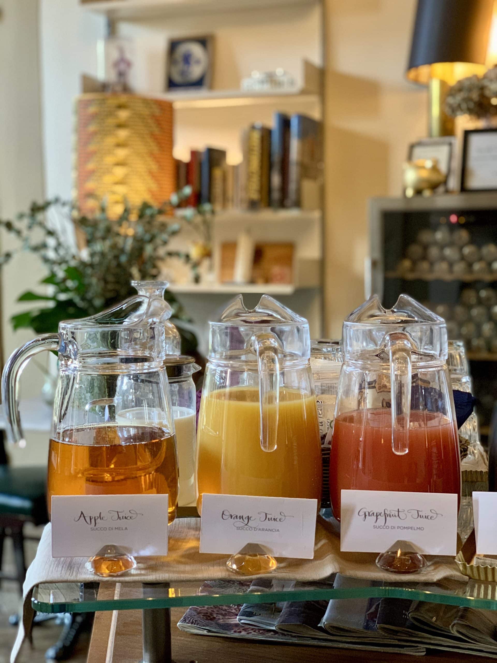 Jugs of juices at breakfast time