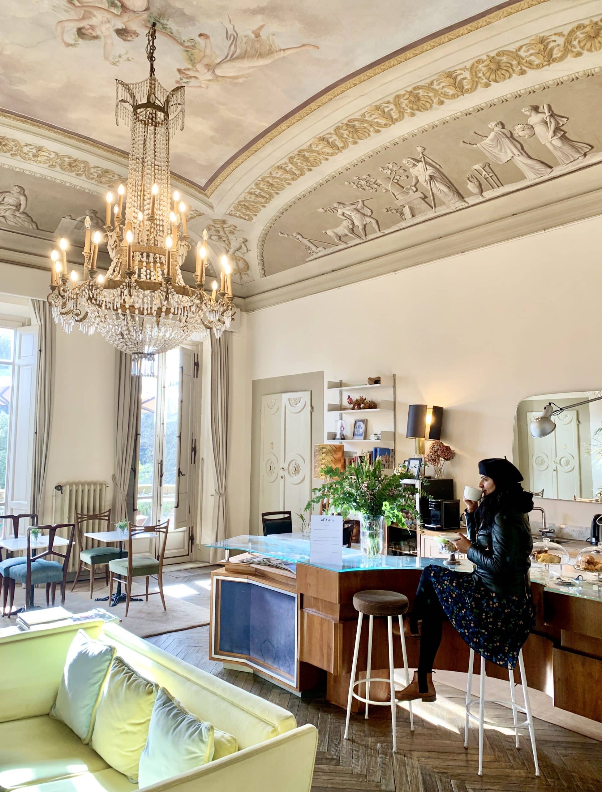 Bejal having coffee at the breakfast bar