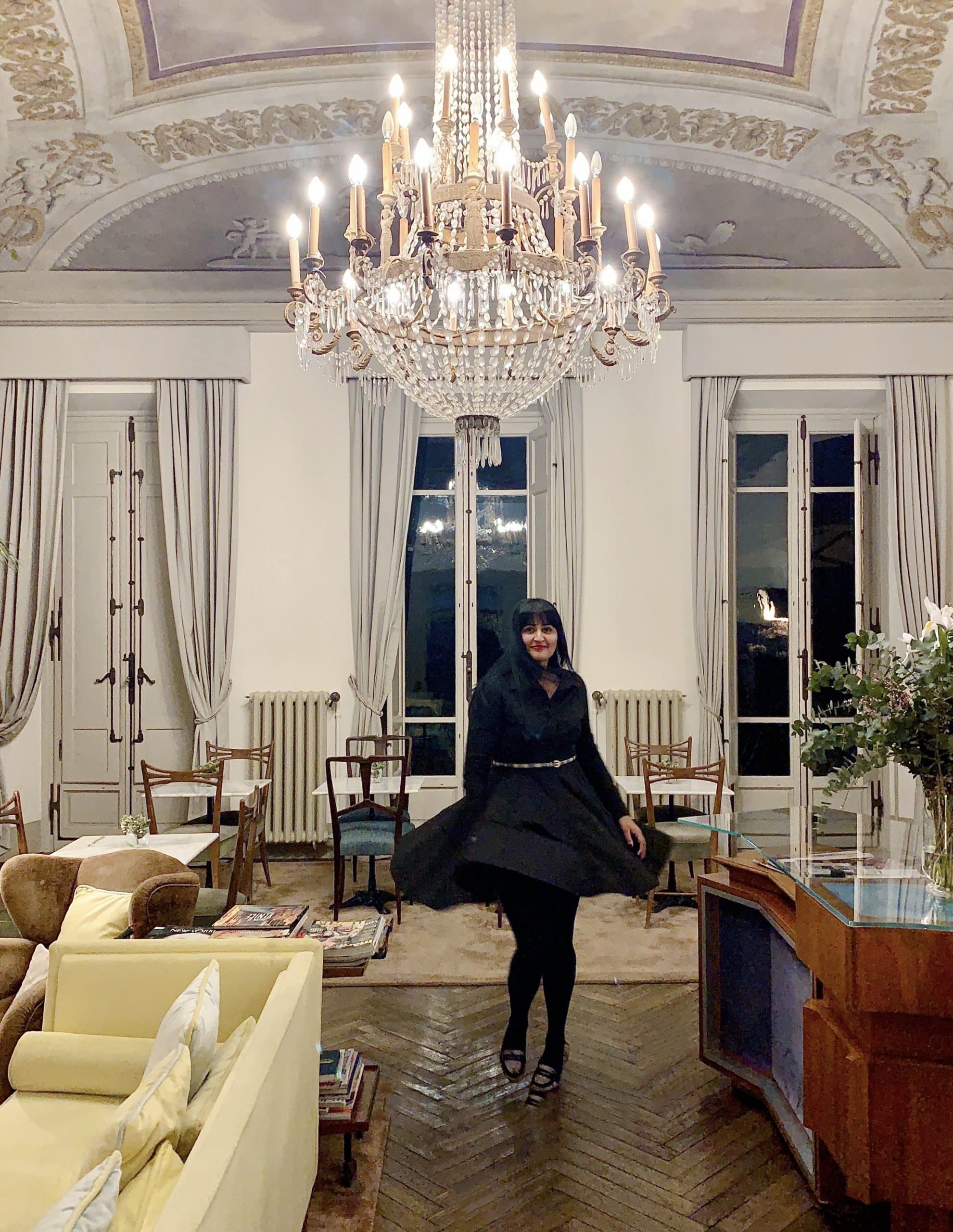 Bejal twirling in the middle of the middle of the salon