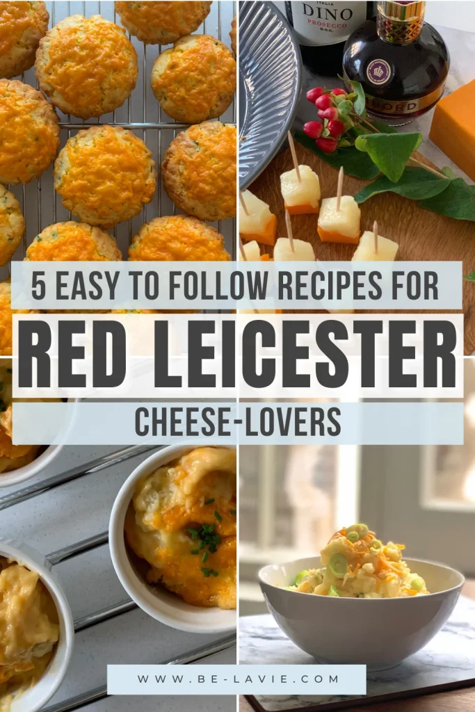 Red Leicester cheese Pinterest Pin with 4 images overlaid with text