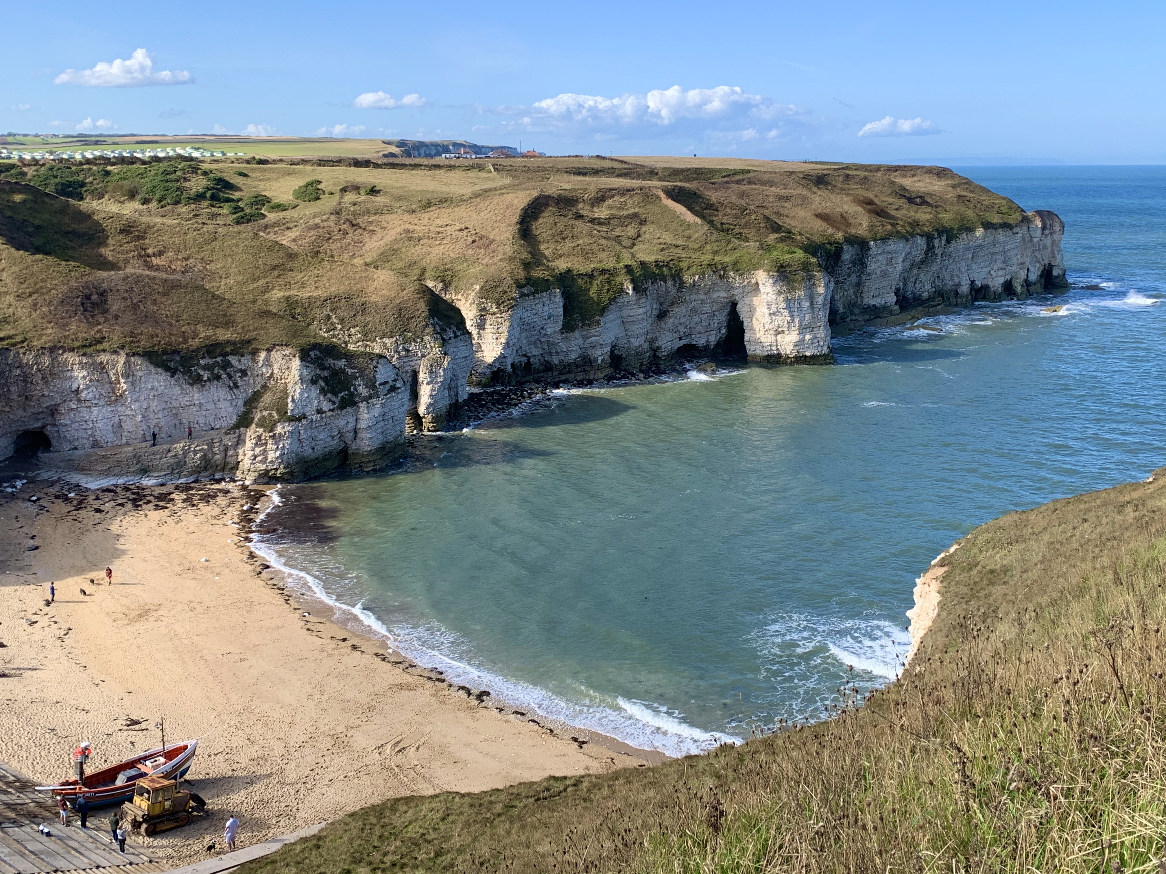 Flamborough bay with white cliffs and sandy beach