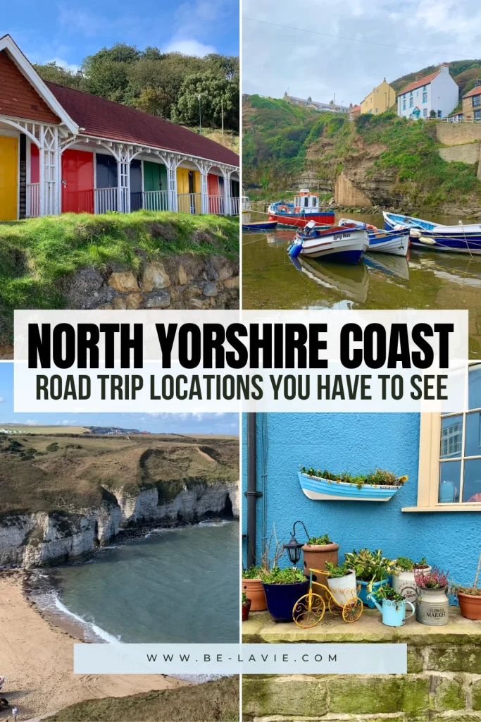 North Yorkshire Coastal trip Pinterest Pin with 4 images overlayed with text. Text reads, 'North Yorkshire Coast' Toad trip locations you have to see'.