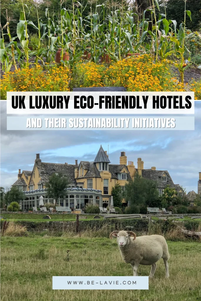 Eco-friendly hotels in the UK Pinterest Pin with 2 images overlaid with text 1
