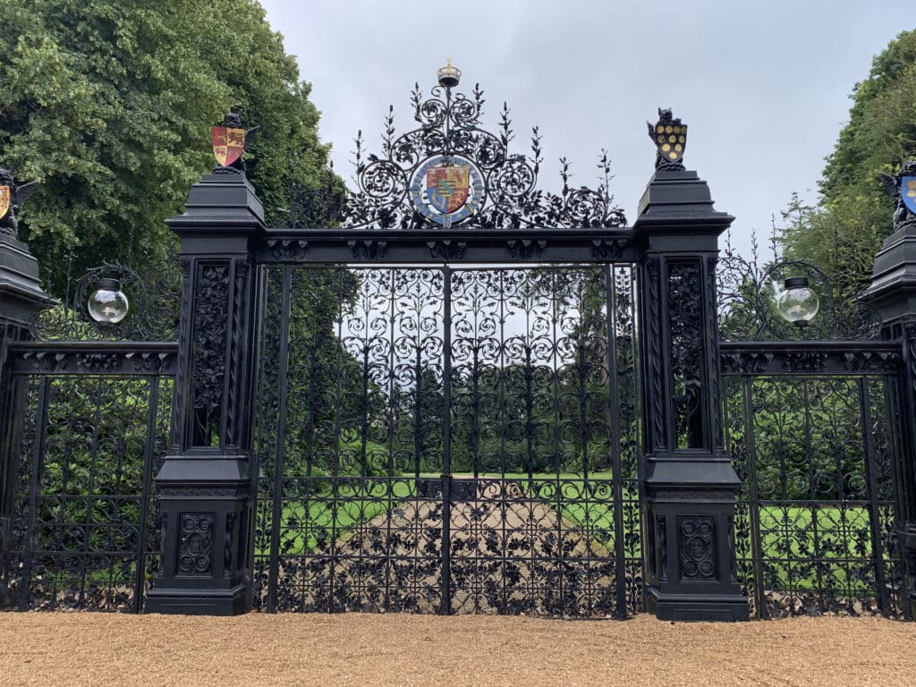 Sandringham Estate Norfolk black gates with gardens in the background