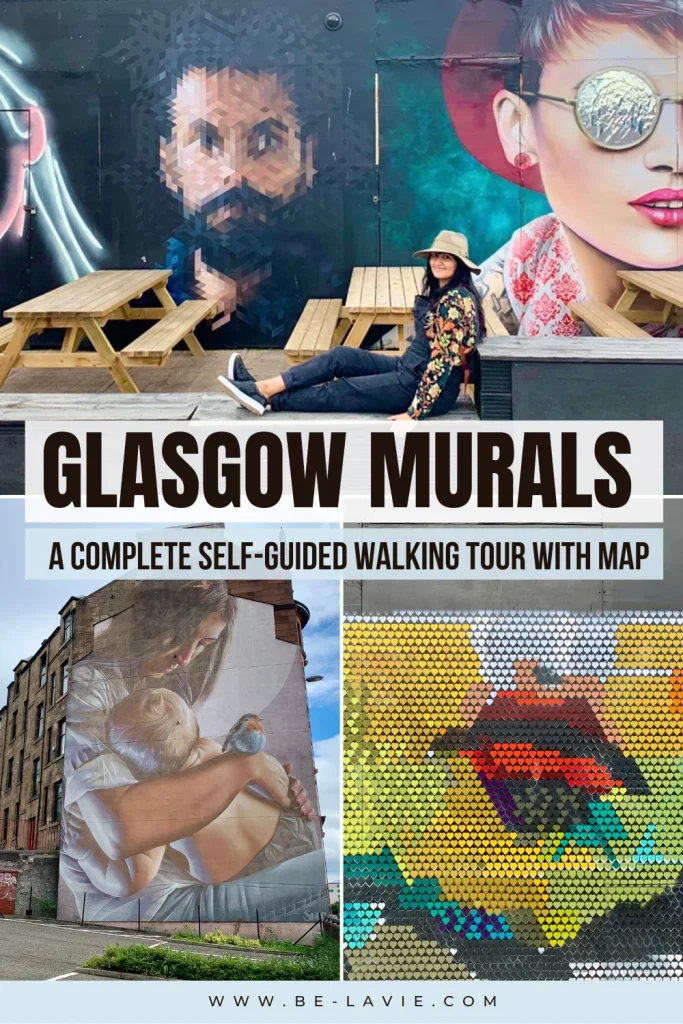 Glasgow Mural Trail Pinterest Pin with 3 images overlaid with text