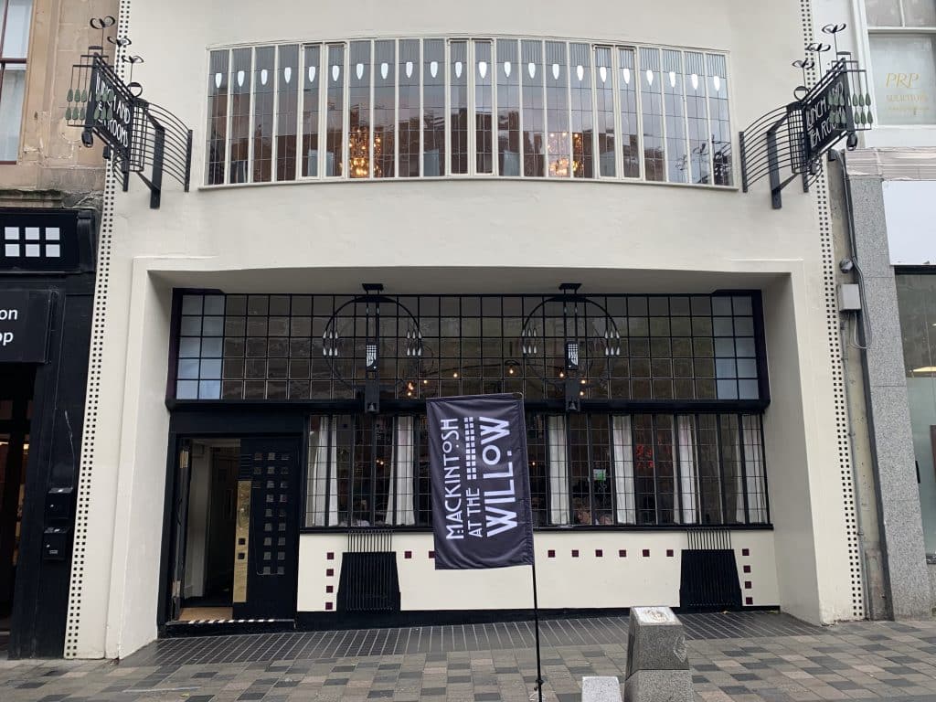 48 hours in Glasgow: The Mackintosh at The Willow Tearoom exterior with art deco windows