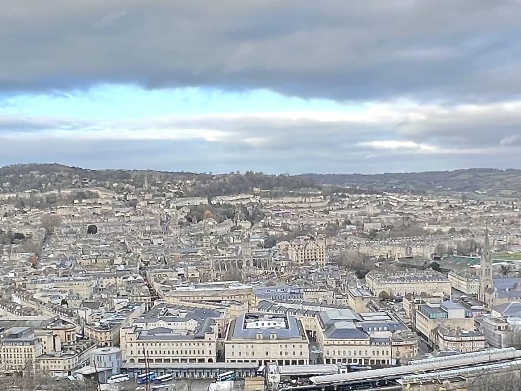 Alexandra Park, Bath viewpoint on a cloudy day with Bath city in the distance