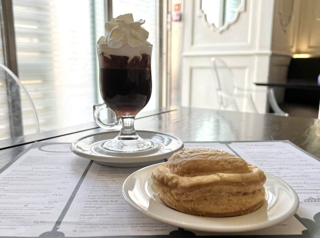 Cafe Cordina pastizzi and hot chocolate