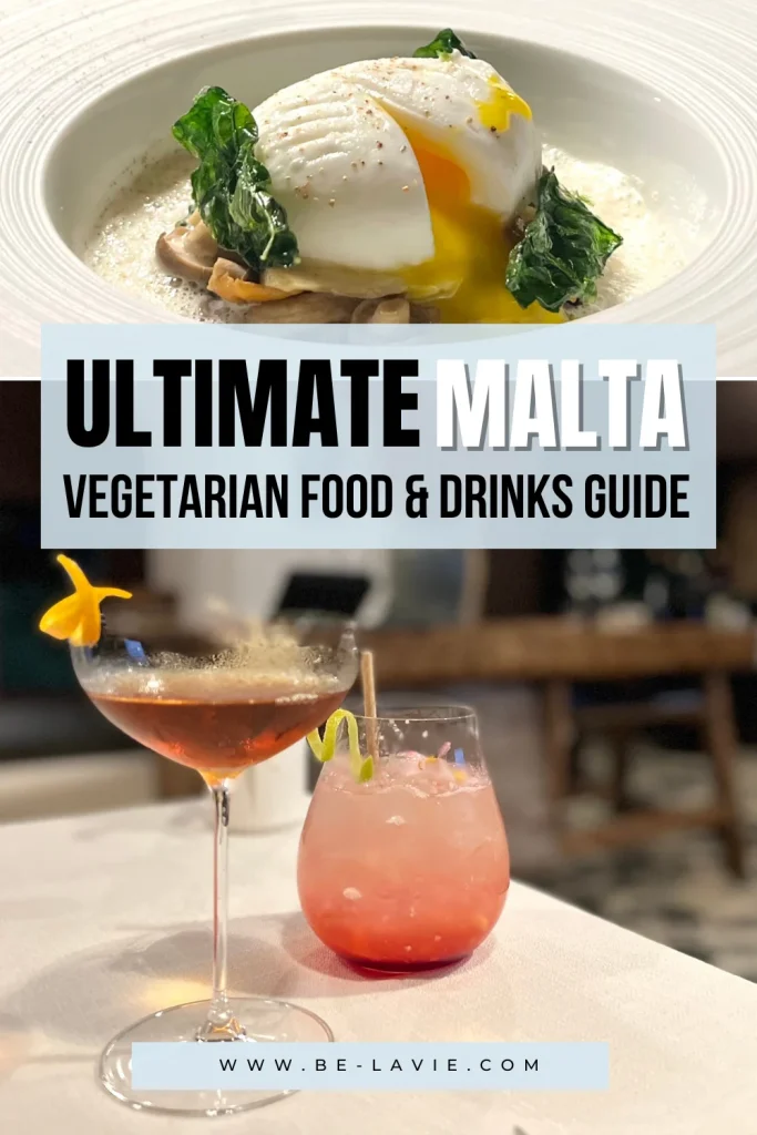Vegetarian-friendly food and drinks places in Malta with 2 images overlaid with text