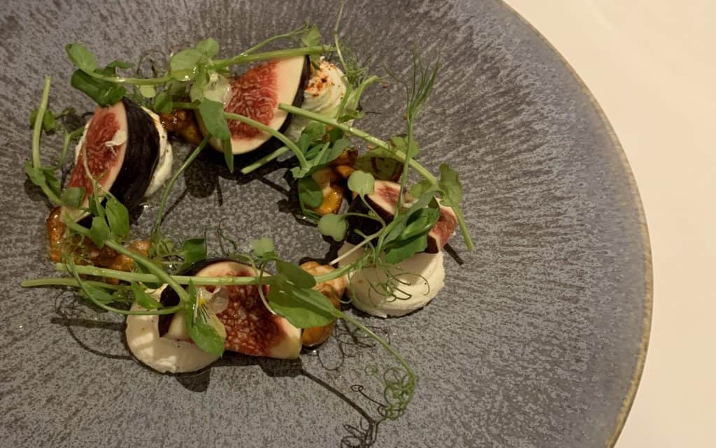 Vegetarian Food in Scotland: The Peat Inn, St Andrews, fig salad with micro-greens