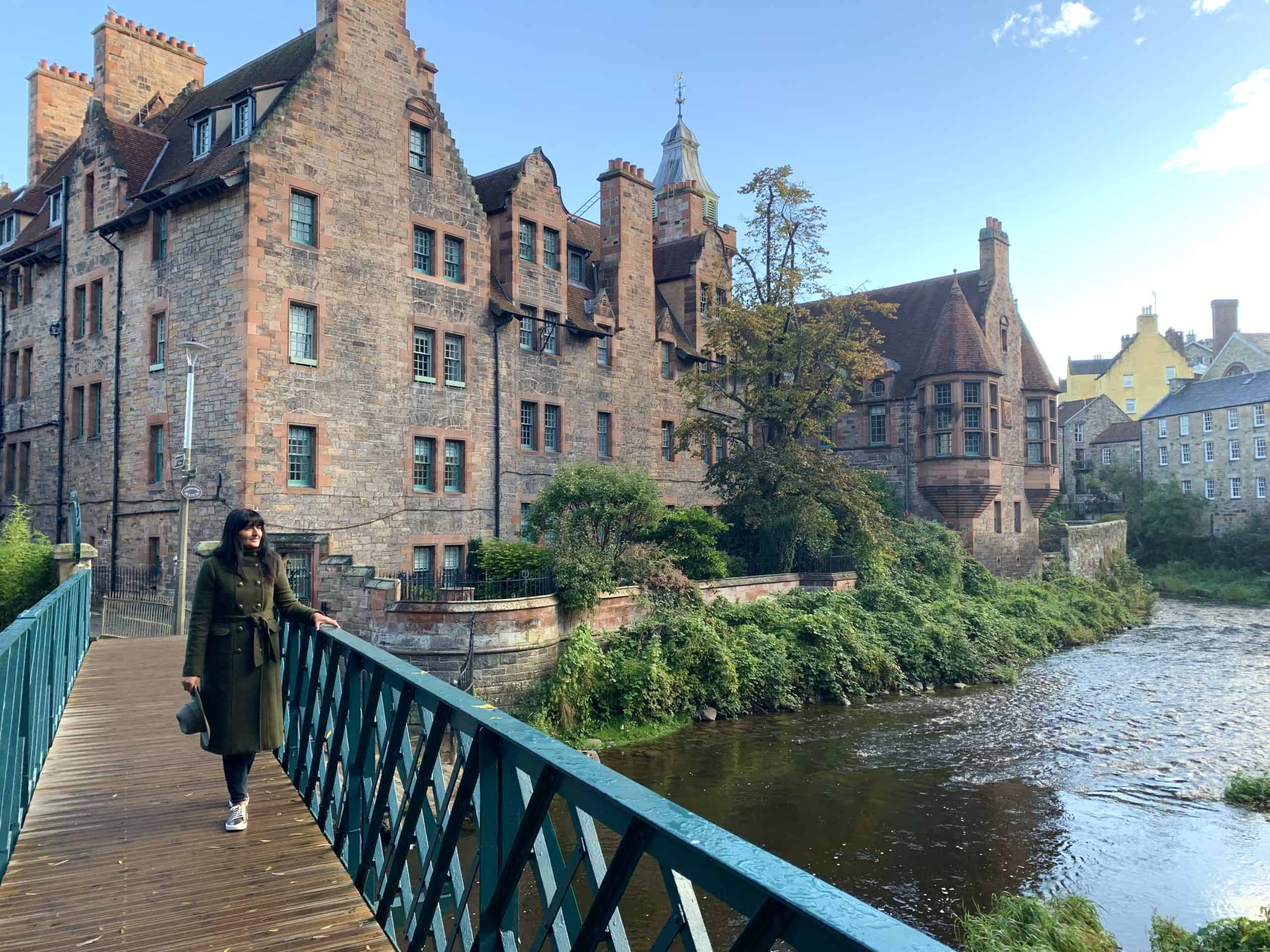 Photo Locations in Edinburgh: Bejal walking along bridge in Dean village