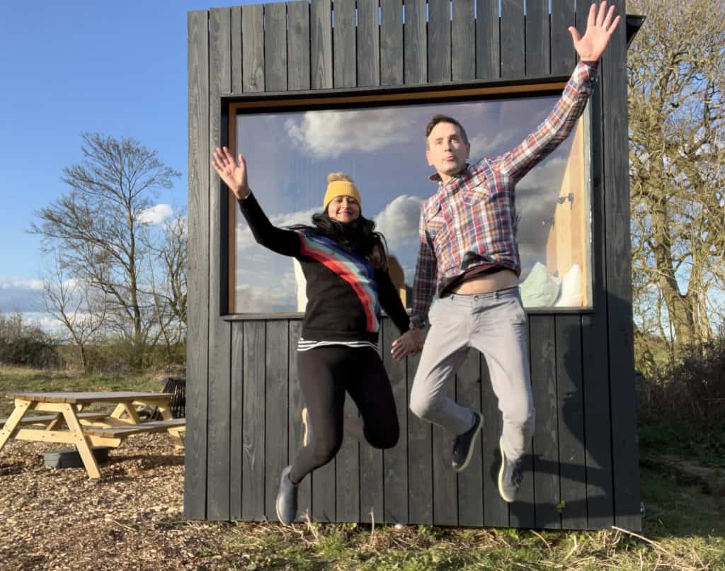 Jumping at Pablo Cabin at end of digital detox stay