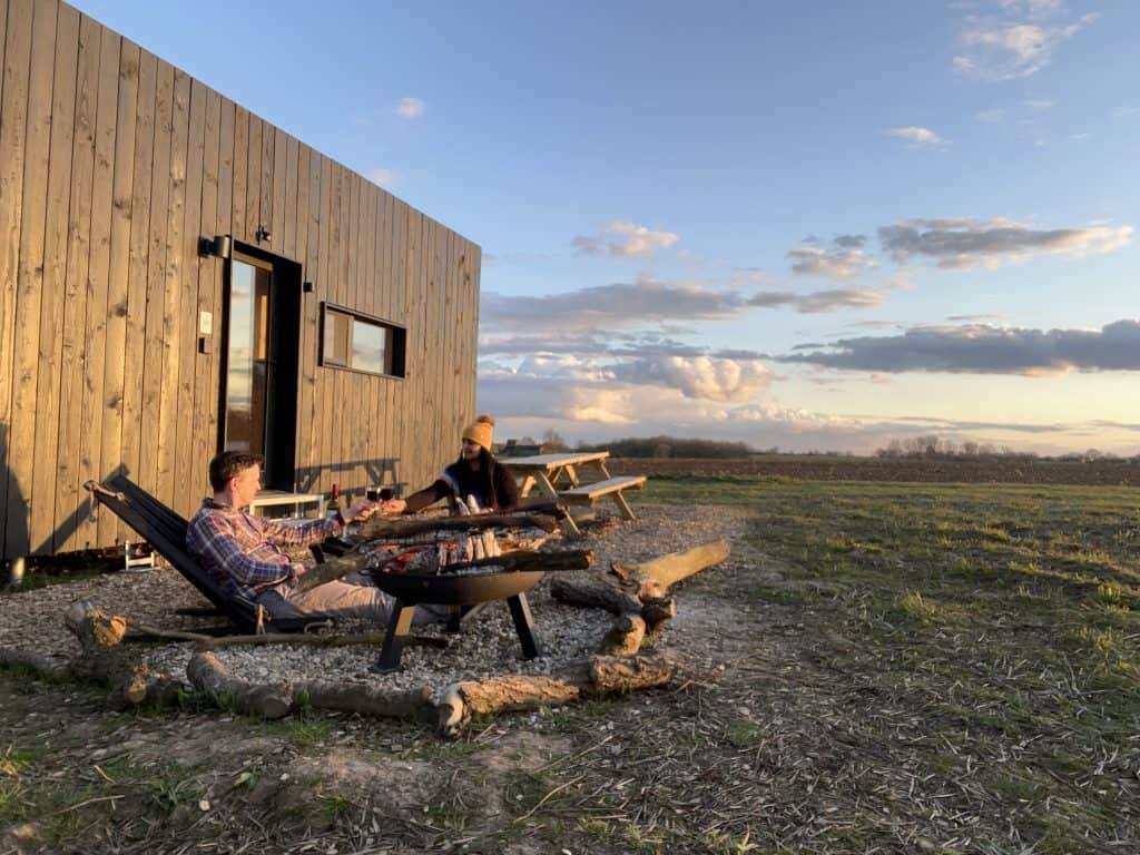 Pablo Cabin Exterior with Fire on