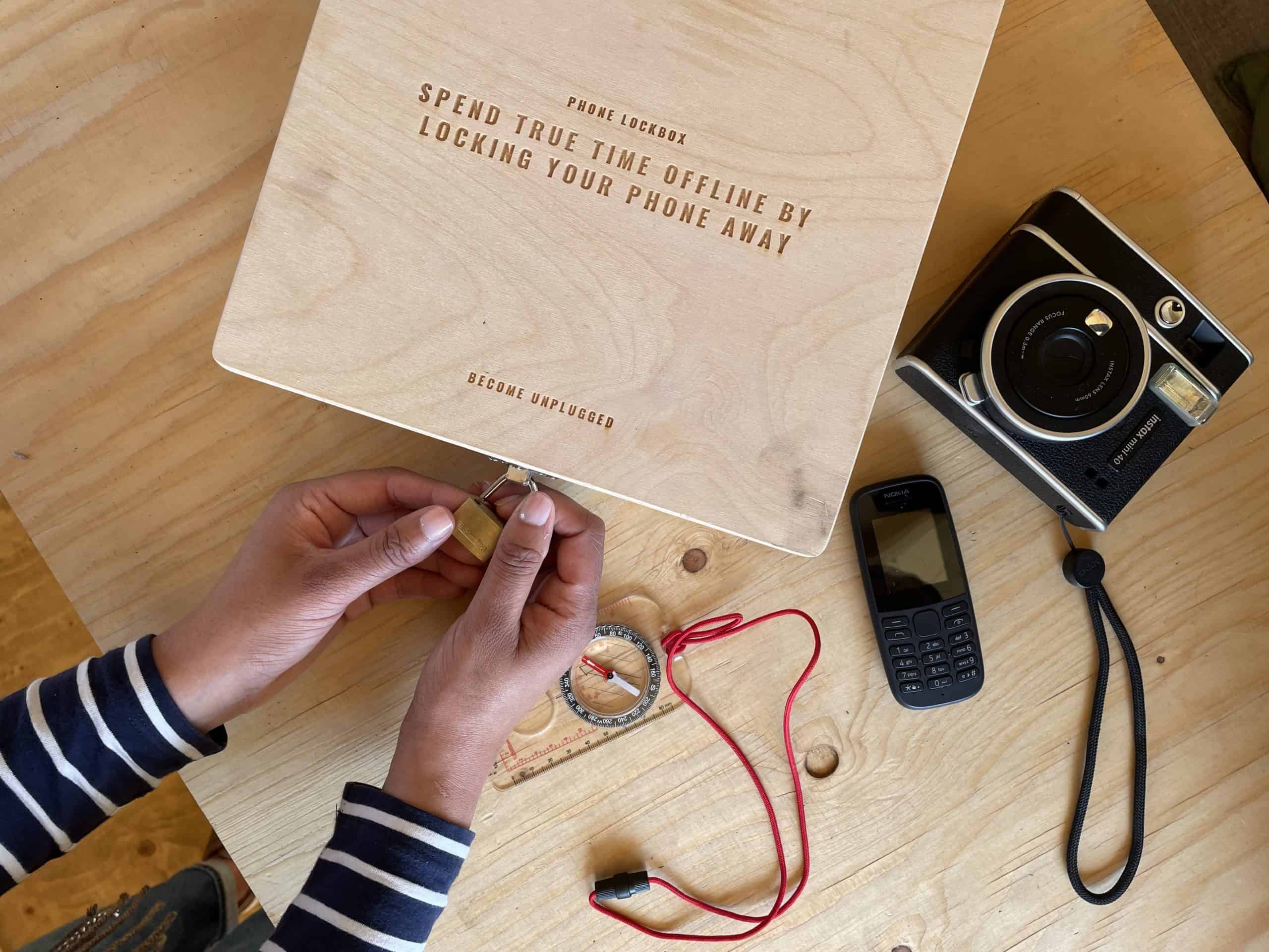 Box for locking phone away at Pablo Cabin